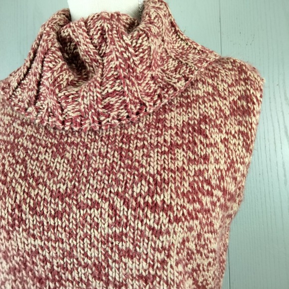 Vintage Y2K Chunky Sweater Women M Red Speckle Knit Turtleneck Sleeveless Preppy - Picture 3 of 9